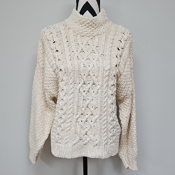 Vtg Stella McKay Cotton Cream Cable Knit Mock Turtleneck Chunky Sweater Sz OSFM - Picture 1 of 8